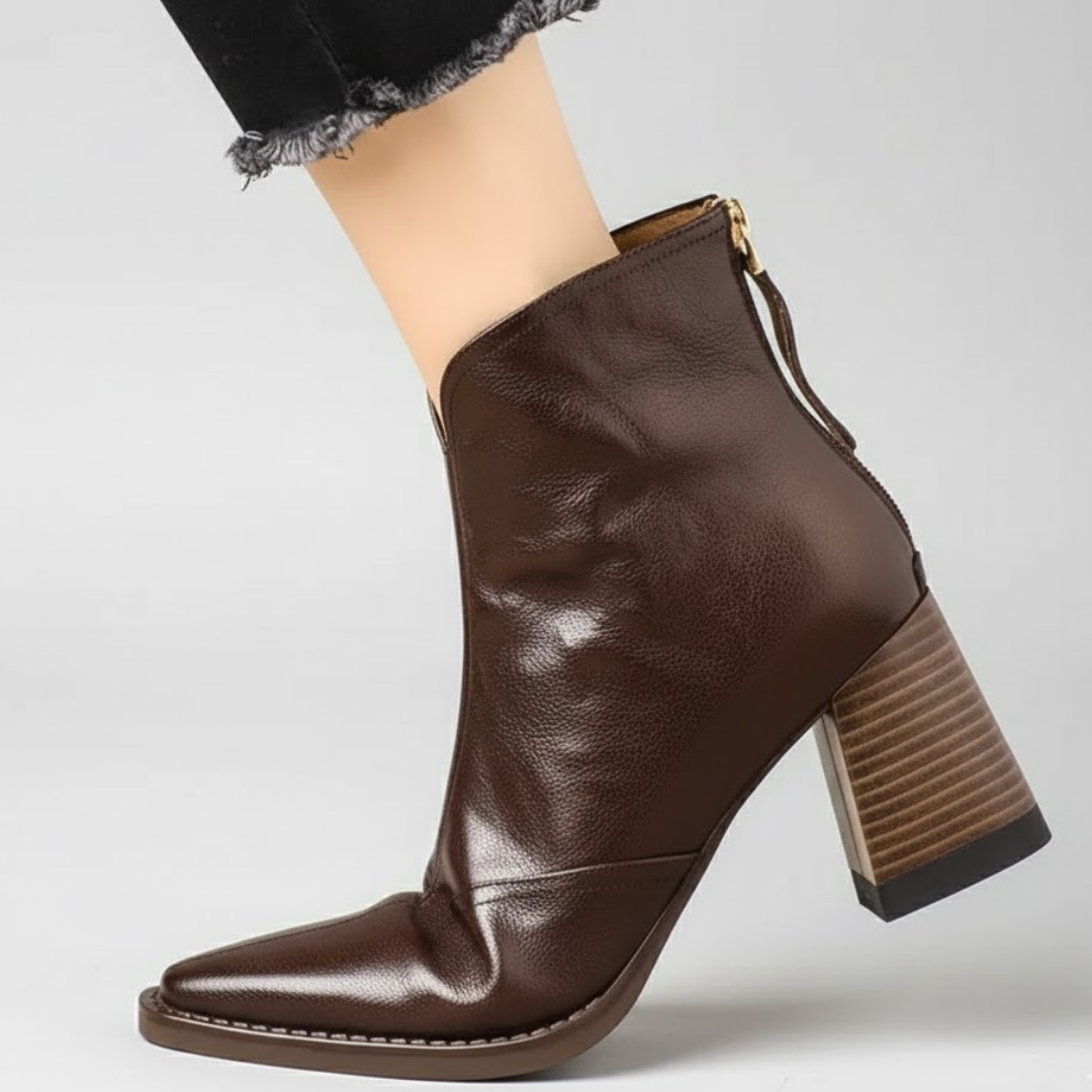 Ninon | Bottines en Cuir à Talon Mi-Haut