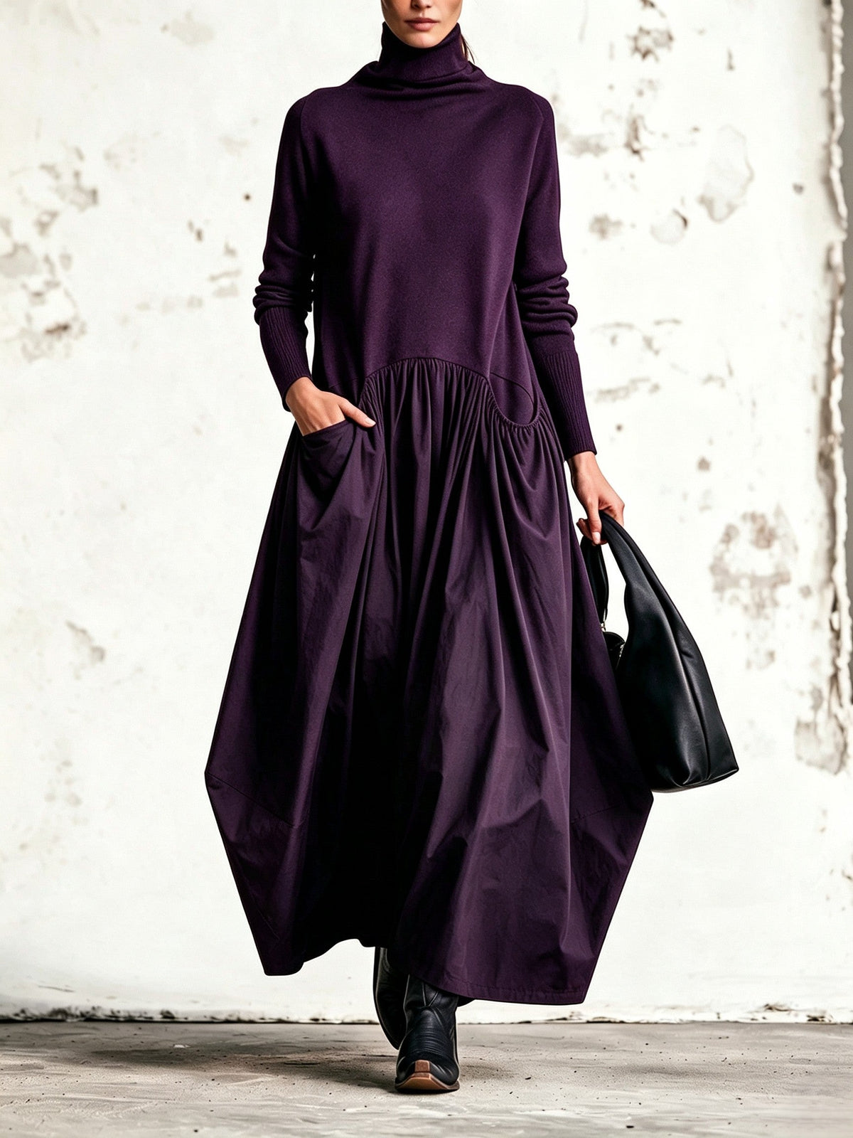 Sidonie | Robe Longue Oversize à Col Montant et Grandes Poches