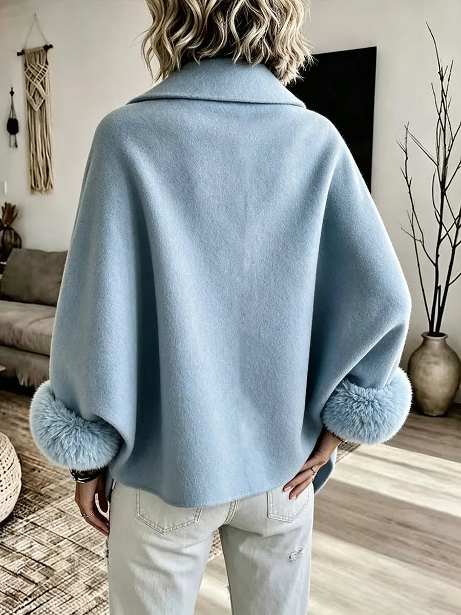 Malicia | Asymmetric Wrap Jacket With Faux Fur Cuffs