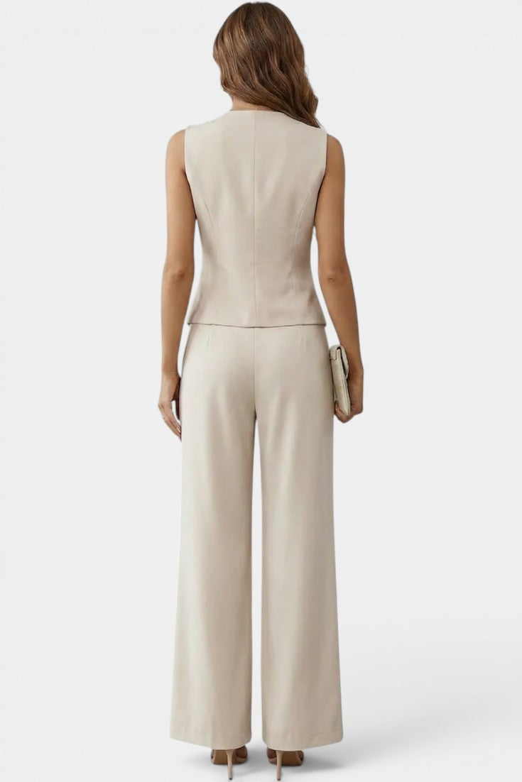 Élise - Ensemble Gilet Péplum Asymétrique Pantalon Taille Haute