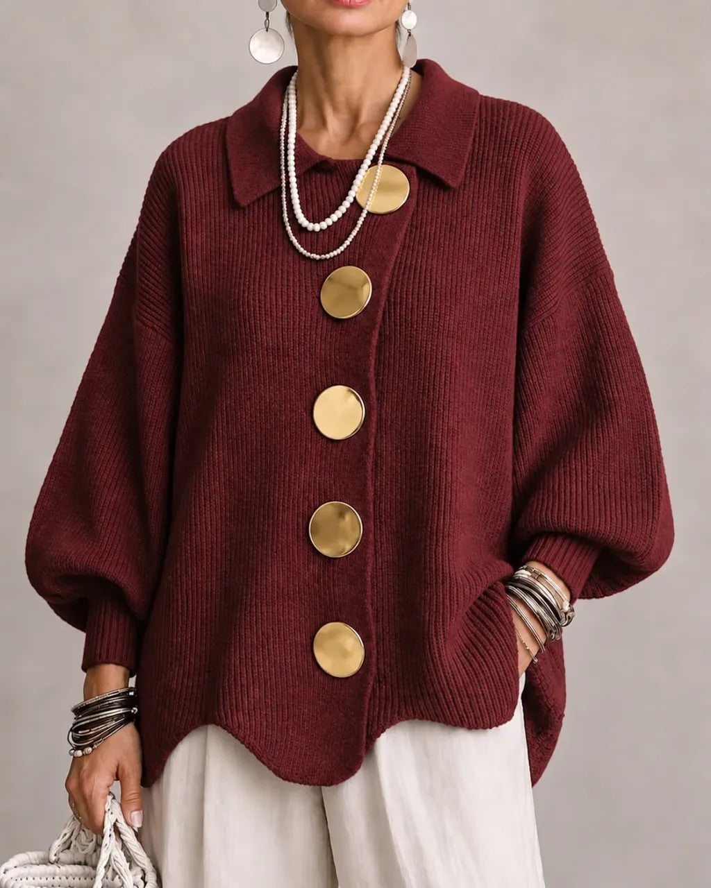 Capucine - Cardigan Boutonné Oversize à Col