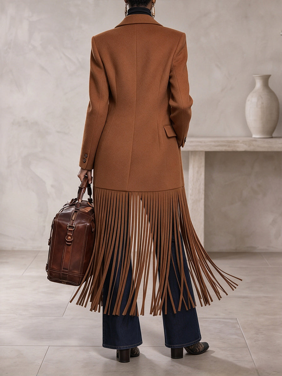 Margot | Manteau Trench Marron à Ourlet Frangé