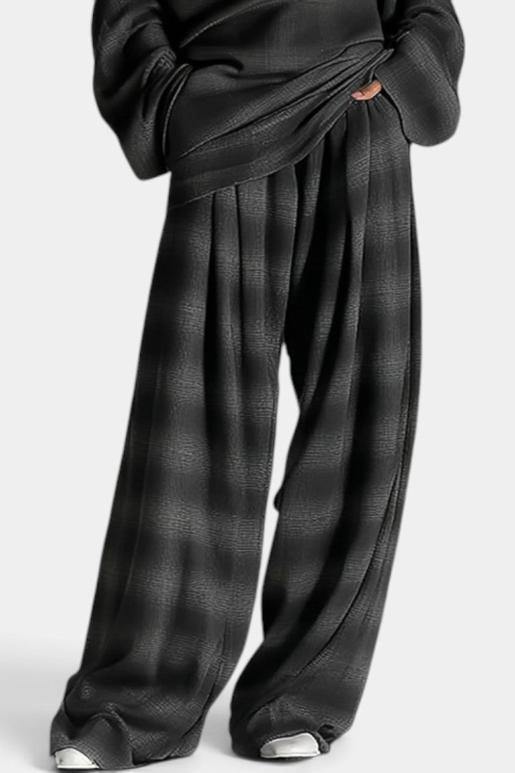 Isidora - Ensemble Ample Épaules Dénudées & Pantalon Large à Carreaux