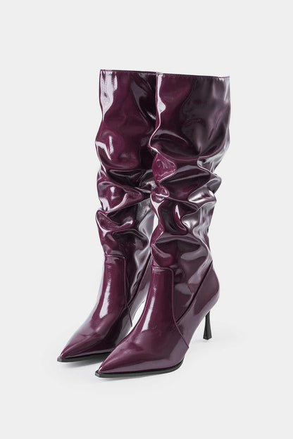 Bottes en Similicuir avec Plis et Embout Aiguisé
