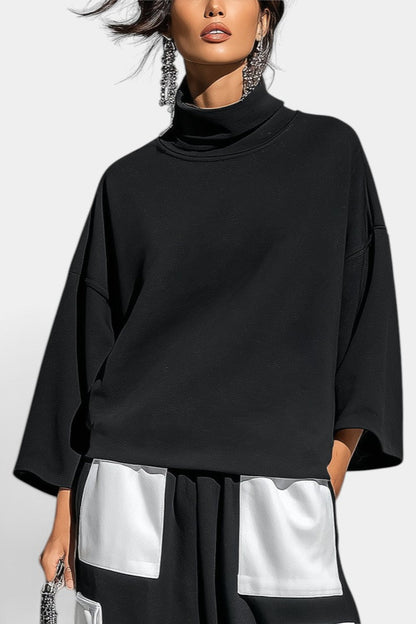 Alejandra - Ensemble Décontracté Col Roulé & Pantalon Cargo Contrasté