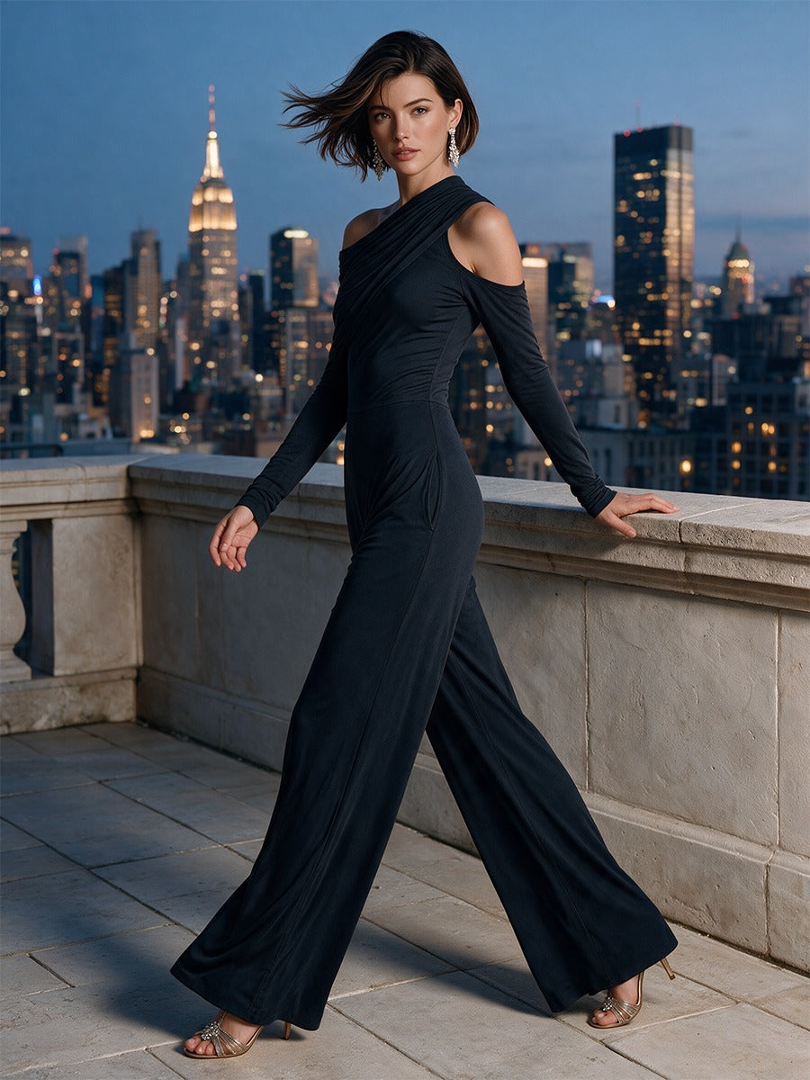 Victoire | Combinaison Pantalon Large à Épaule Asymétrique