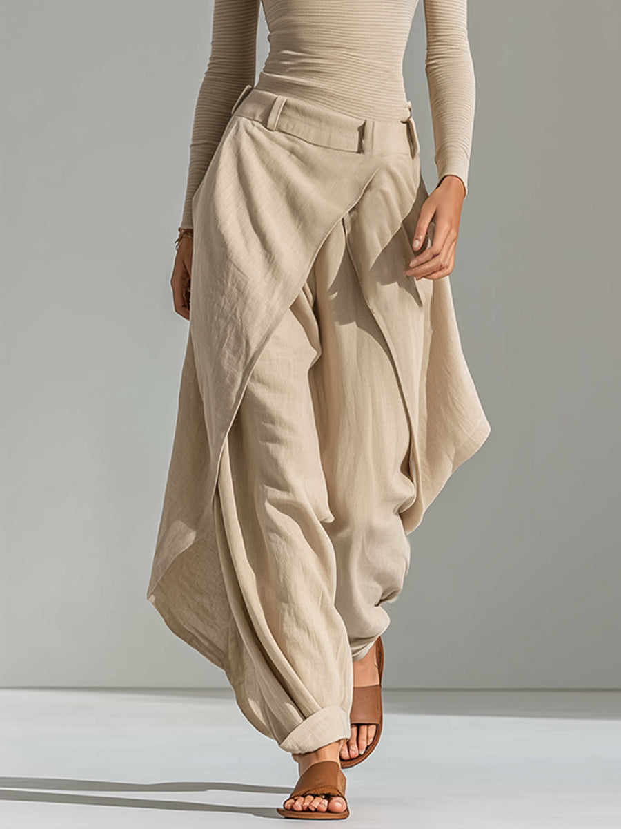 Éveline | Ensemble Haut Beige Col Bateau et Pantalon Large à Volants