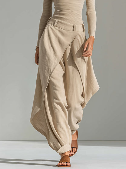 Éveline | Ensemble Haut Beige Col Bateau et Pantalon Large à Volants