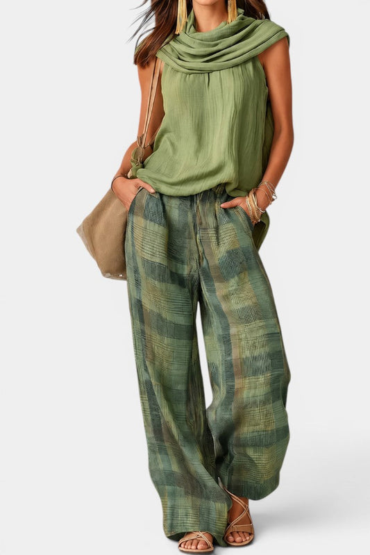 Trove - Ensemble Top Col Drapé & Pantalon Large à Carreaux