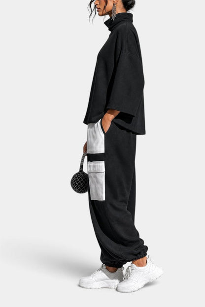 Alejandra - Ensemble Décontracté Col Roulé & Pantalon Cargo Contrasté