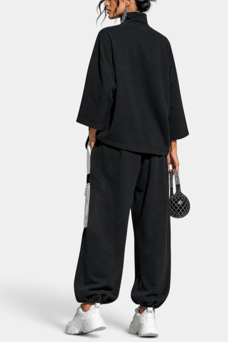 Alejandra - Ensemble Décontracté Col Roulé & Pantalon Cargo Contrasté