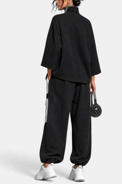 Alejandra - Ensemble Décontracté Col Roulé & Pantalon Cargo Contrasté