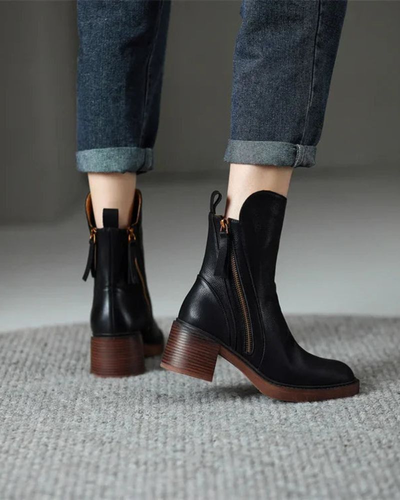 Gaëlle | Bottes en Cuir à Talon Carré