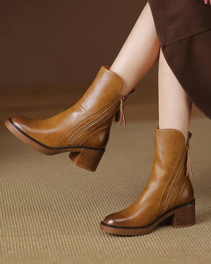 Gaëlle | Bottes en Cuir à Talon Carré