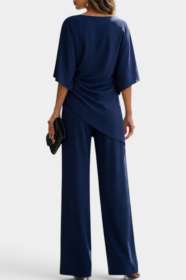 Alicja - Ensemble Top Drapé Asymétrique & Pantalon Large