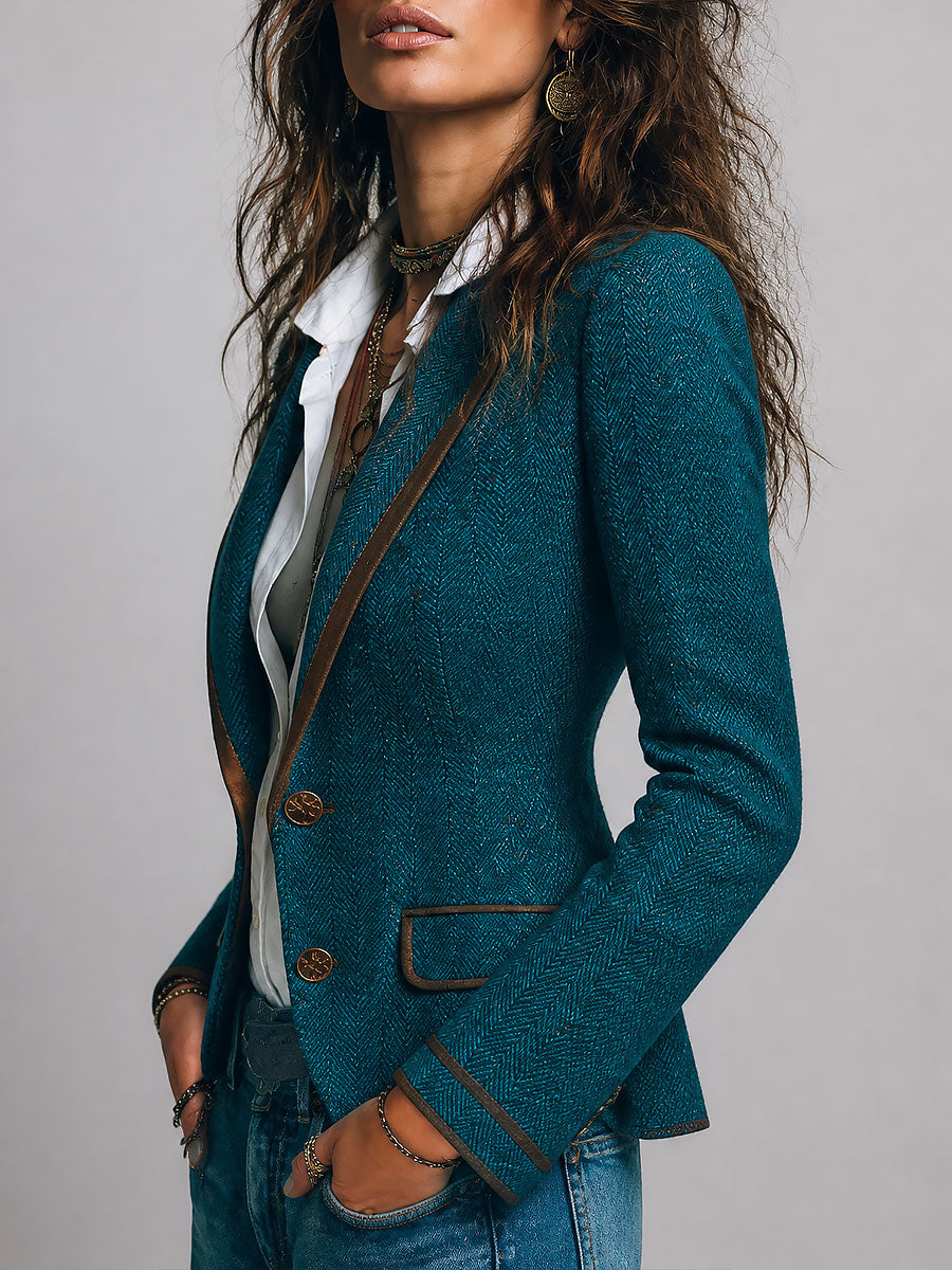 Hortense | Blazer Ajusté Chevrons Rétro à Liserés Contrastants