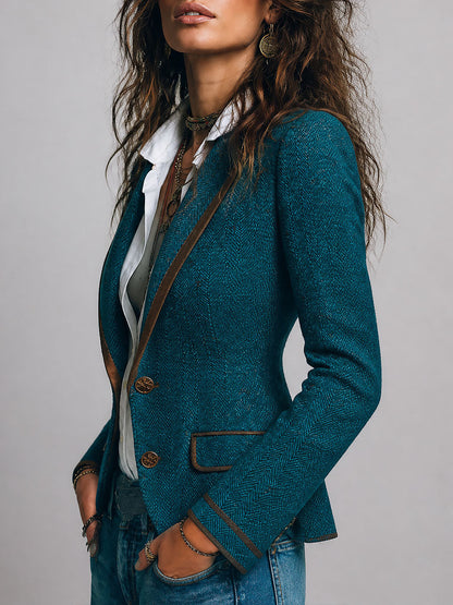 Hortense | Blazer Ajusté Chevrons Rétro à Liserés Contrastants