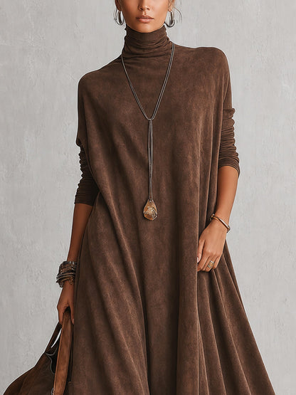Albane - Robe Longue Effet Suédine à Ourlet en Dentelle