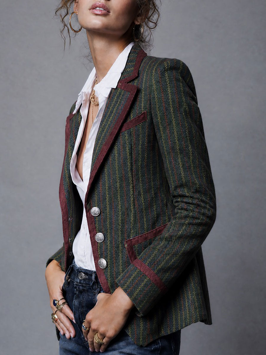 Bérénice | Blazer Rayé Rétro à Passepoil Contrastant