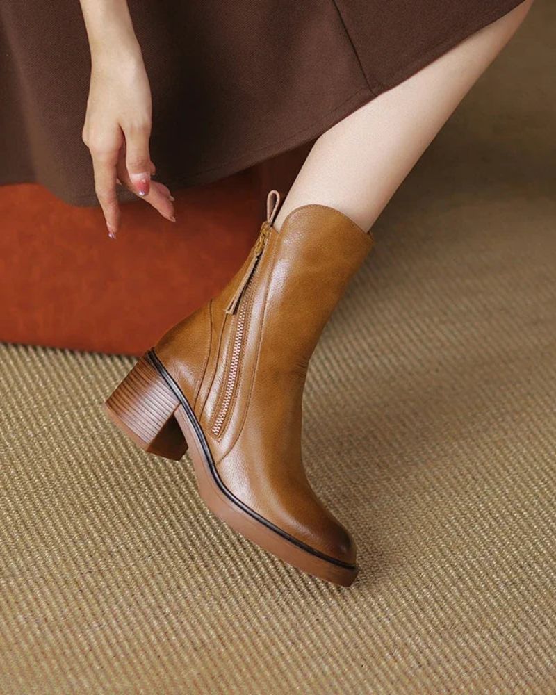 Gaëlle | Bottes en Cuir à Talon Carré