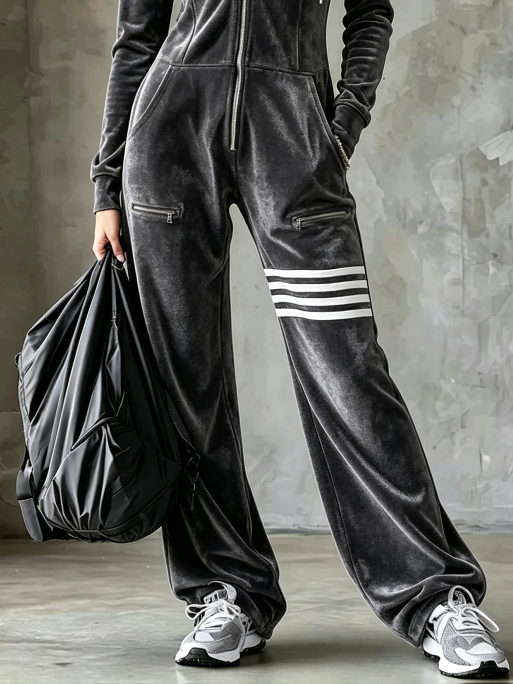 Gabrielle | Combinaison Pantalon Large en Velours à Capuche Zippée