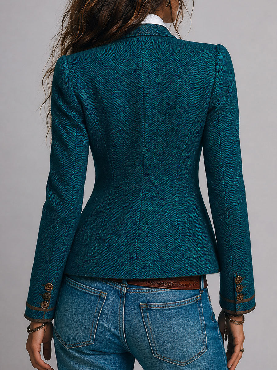 Hortense | Blazer Ajusté Chevrons Rétro à Liserés Contrastants