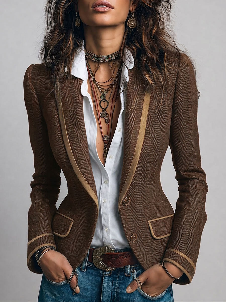 Hortense | Blazer Ajusté Chevrons Rétro à Liserés Contrastants