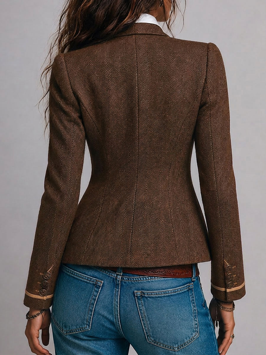 Hortense | Blazer Ajusté Chevrons Rétro à Liserés Contrastants