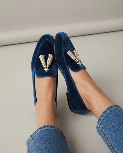 Juliette | Mocassins effet velours à pampilles dorées