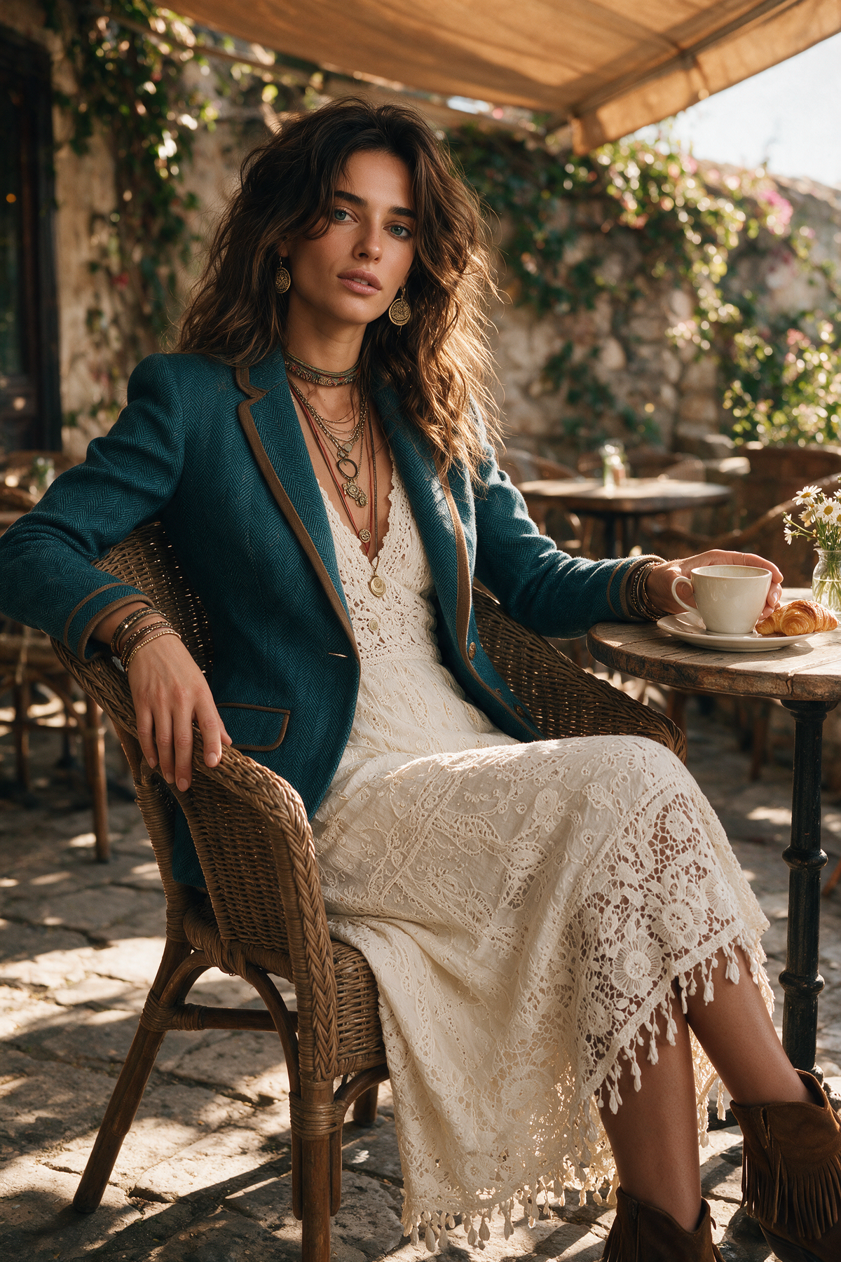 Hortense | Blazer Ajusté Chevrons Rétro à Liserés Contrastants
