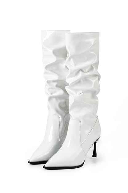 Bottes en Similicuir avec Plis et Embout Aiguisé