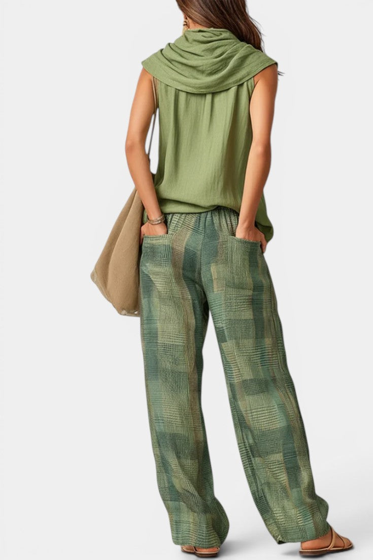 Trove - Ensemble Top Col Drapé & Pantalon Large à Carreaux