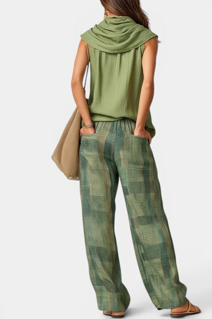 Trove - Ensemble Top Col Drapé & Pantalon Large à Carreaux