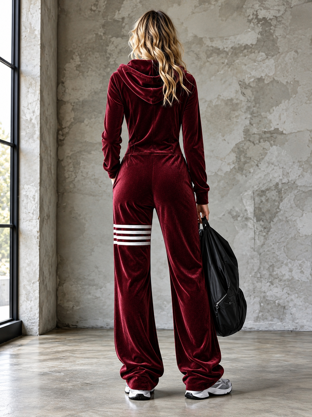 Gabrielle | Combinaison Pantalon Large en Velours à Capuche Zippée