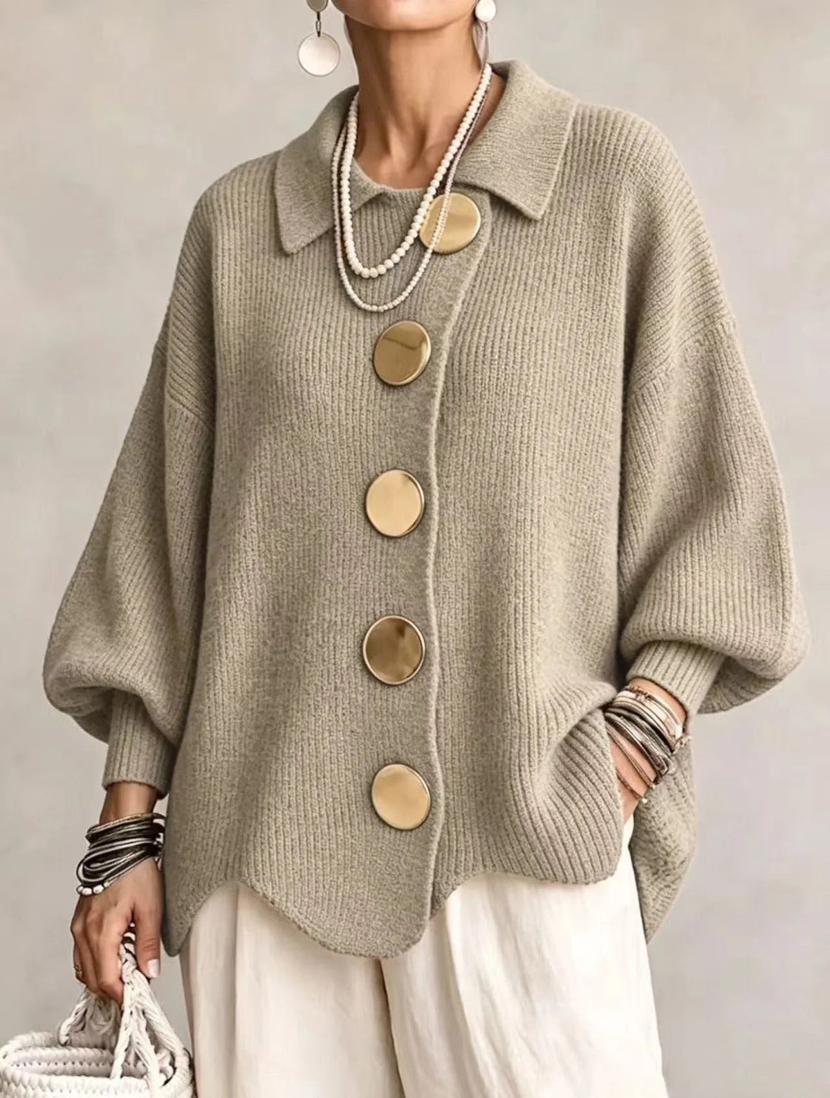 Capucine - Cardigan Boutonné Oversize à Col