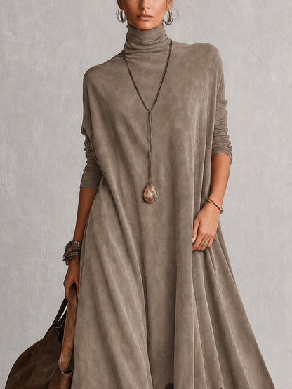 Albane - Robe Longue Effet Suédine à Ourlet en Dentelle