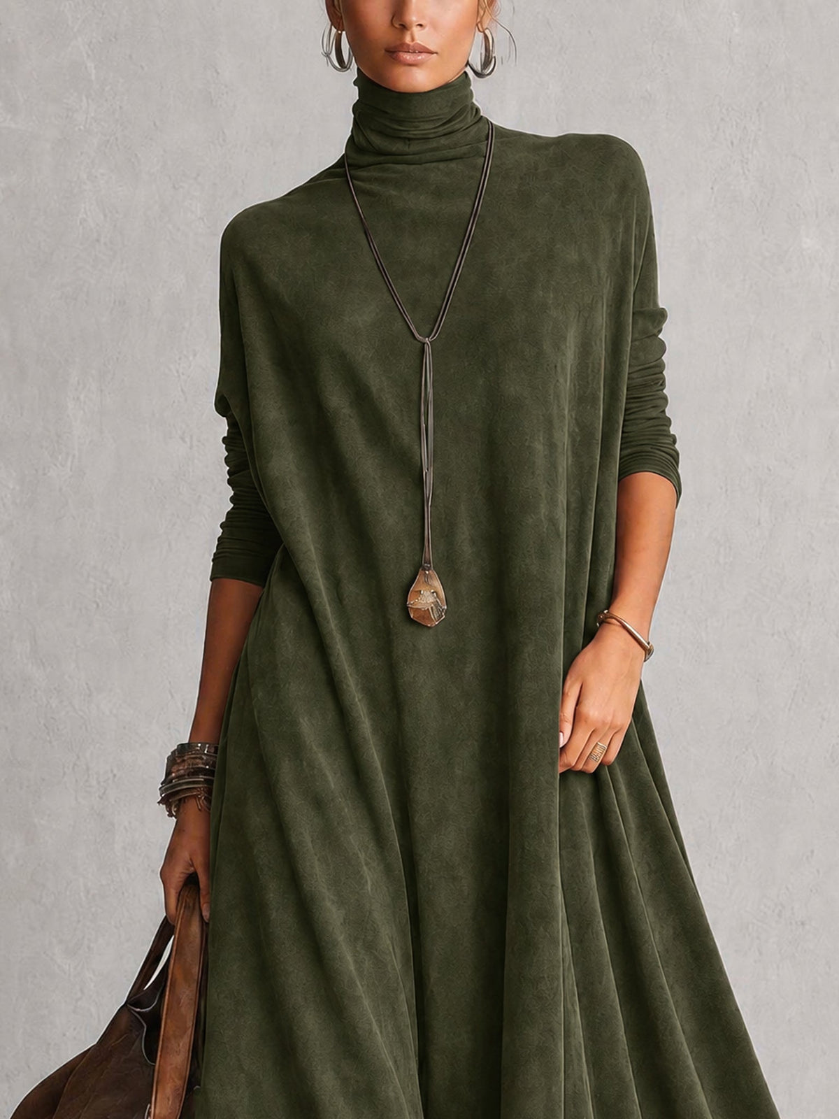 Albane - Robe Longue Effet Suédine à Ourlet en Dentelle