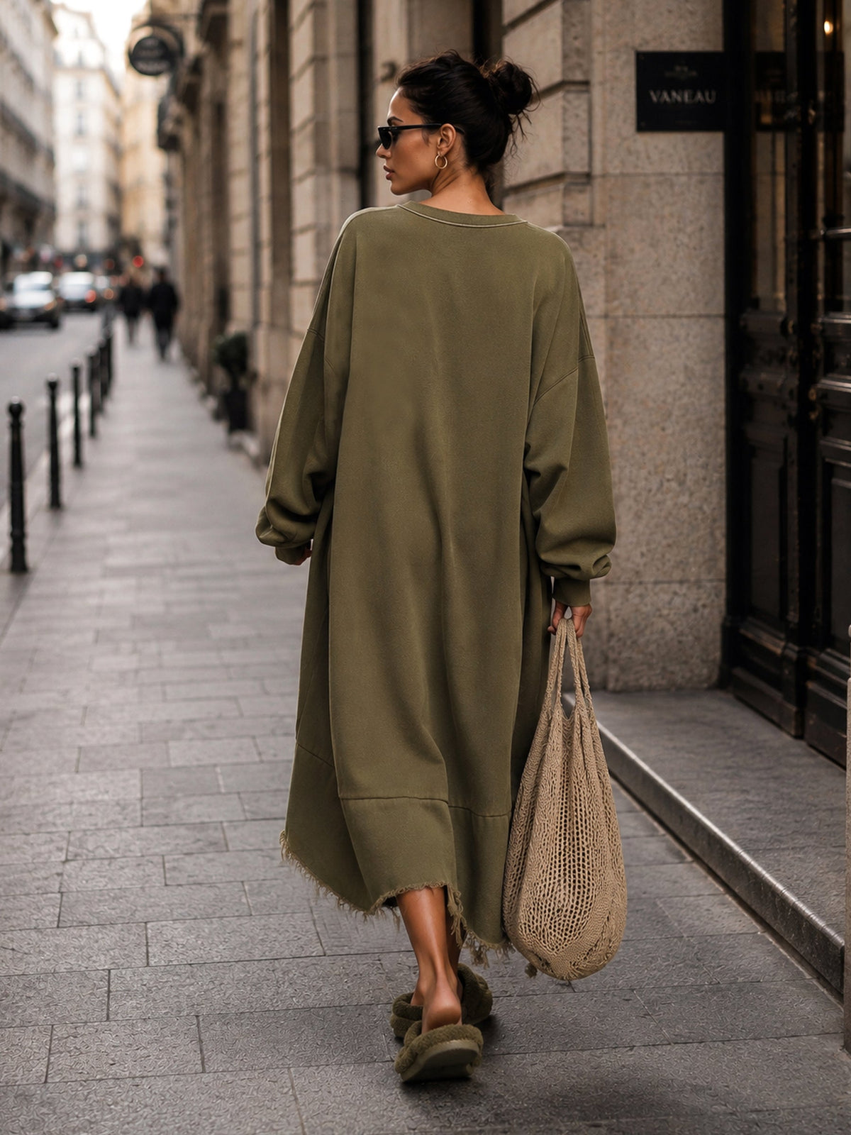 Manon | Robe Sweat Mi-Longue Oversize en Coton à Motif Cœur
