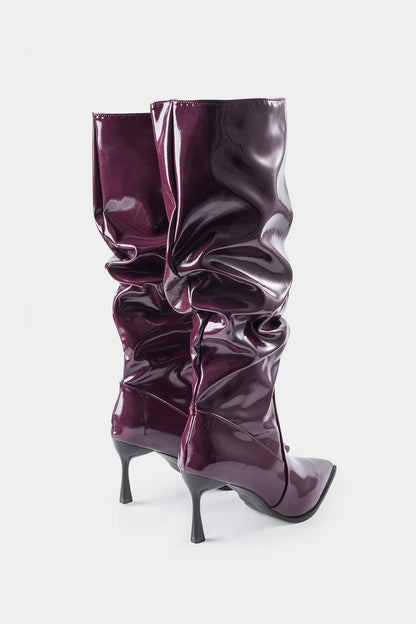 Bottes en Similicuir avec Plis et Embout Aiguisé