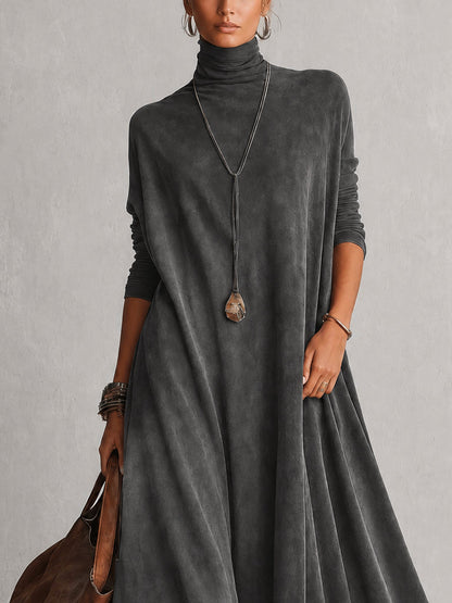 Albane - Robe Longue Effet Suédine à Ourlet en Dentelle
