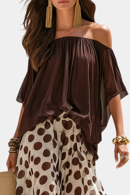 Liliana - Ensemble Top Épaules Dénudées & Pantalon Large à Pois