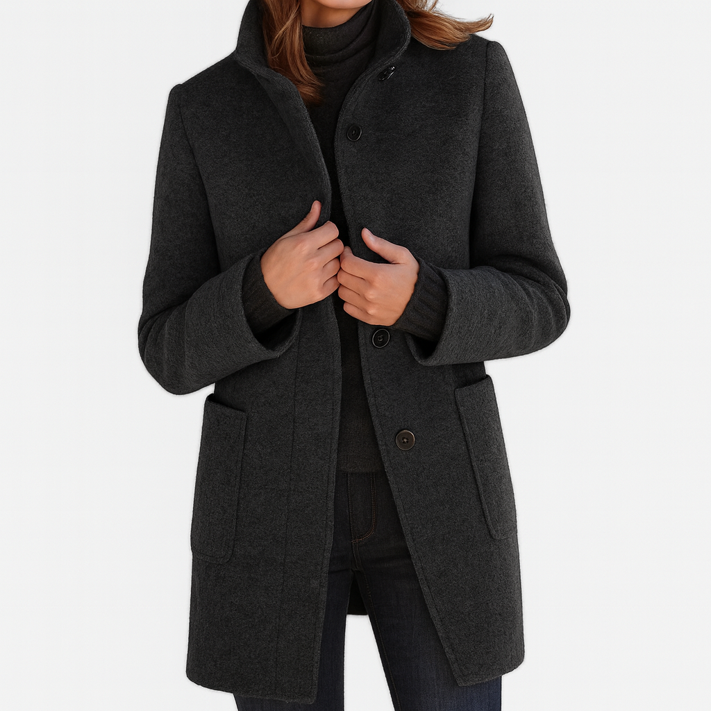 Léonie | Manteau en Laine Mélangée à Col Montant