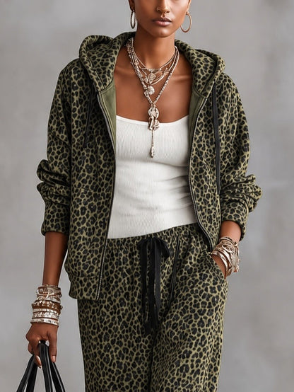 Maëlle | Ensemble Veste à Capuche Léopard et Pantalon Large