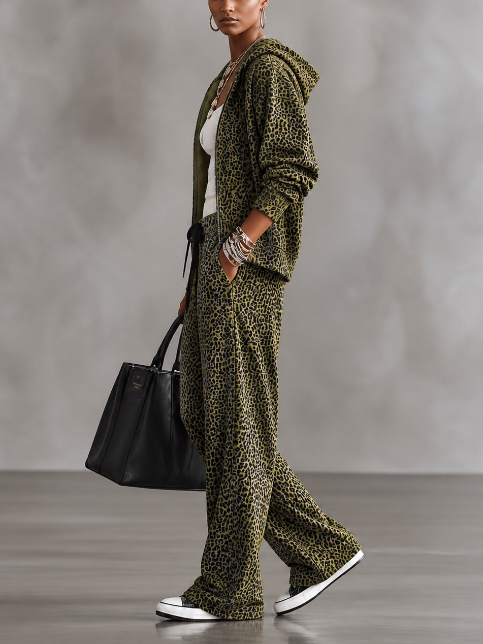 Maëlle | Ensemble Veste à Capuche Léopard et Pantalon Large
