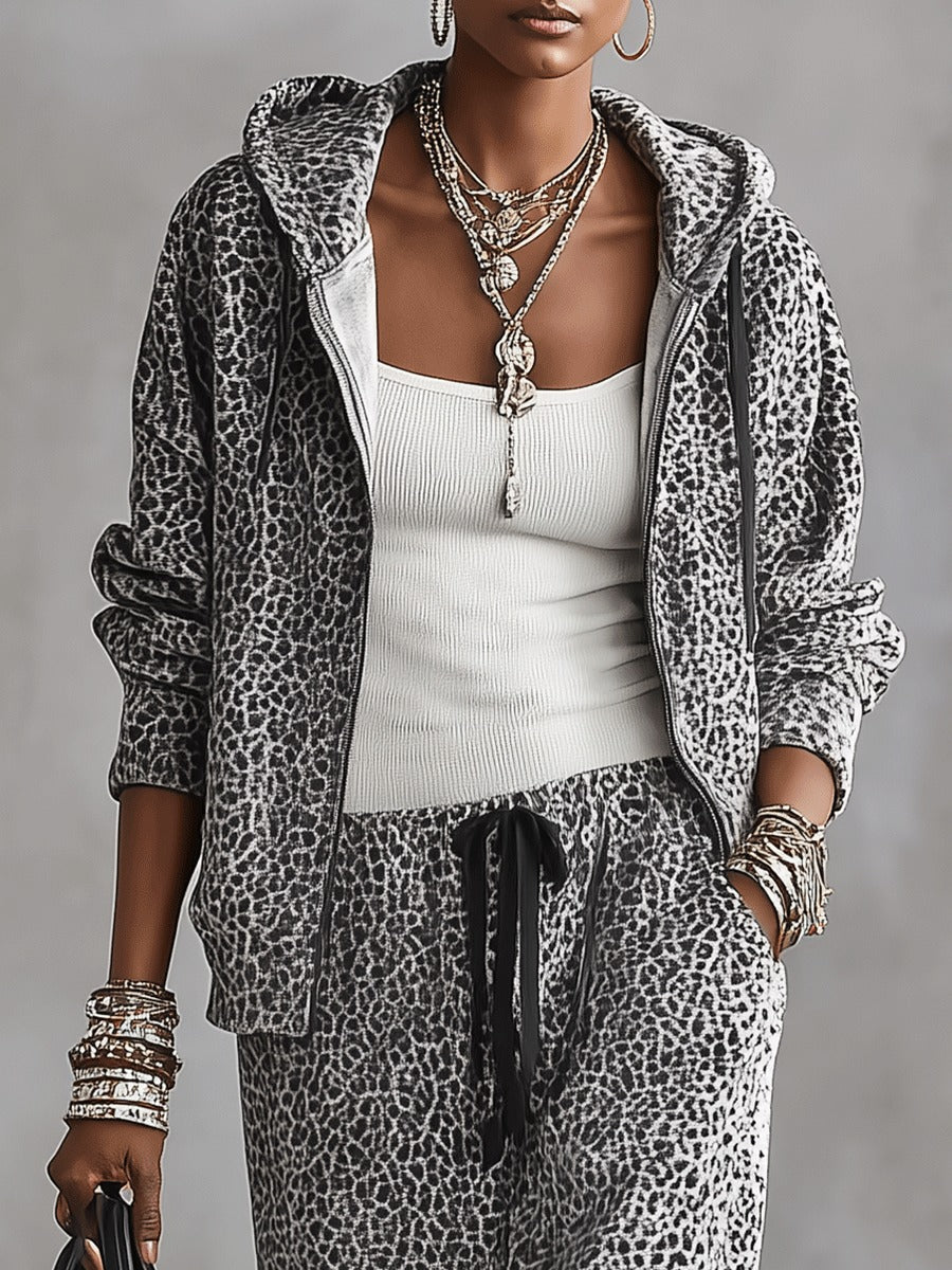 Maëlle | Ensemble Veste à Capuche Léopard et Pantalon Large