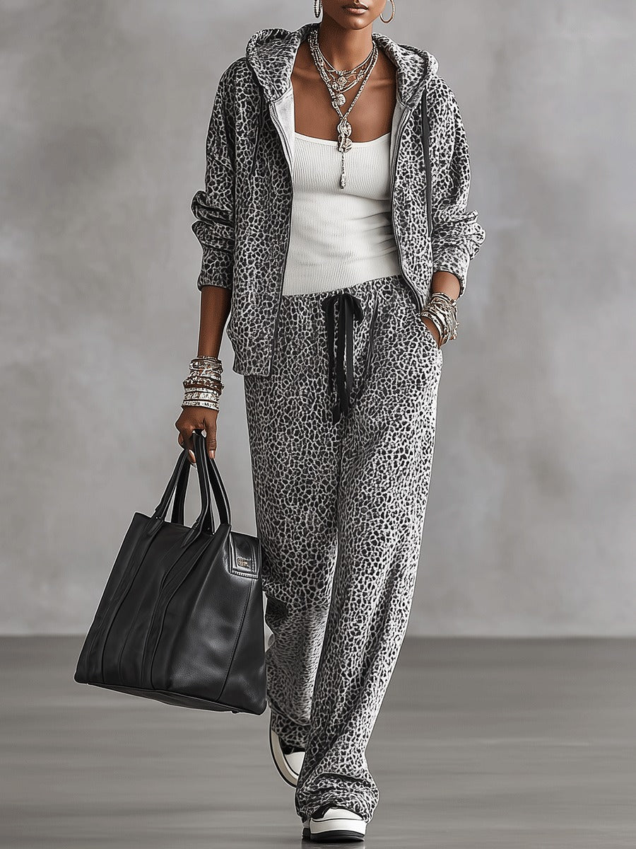 Maëlle | Ensemble Veste à Capuche Léopard et Pantalon Large