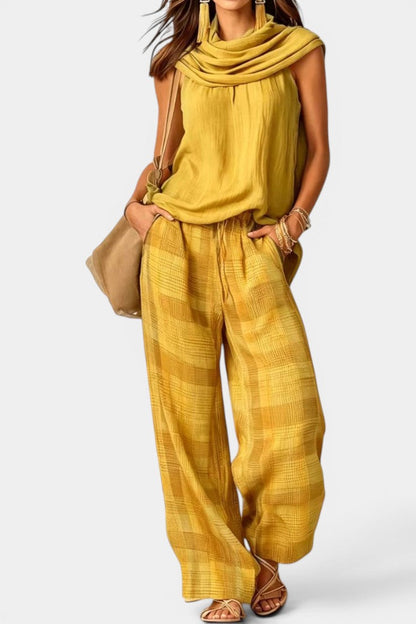 Trove - Ensemble Top Col Drapé & Pantalon Large à Carreaux