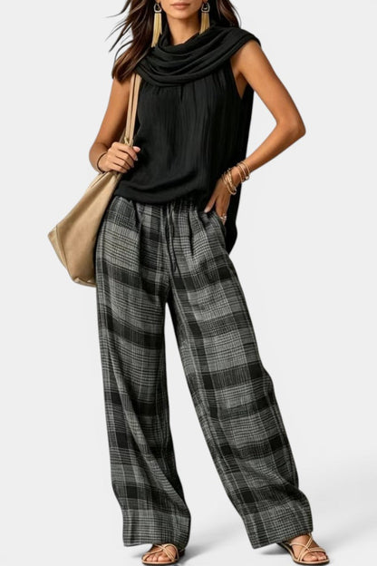 Trove - Ensemble Top Col Drapé & Pantalon Large à Carreaux