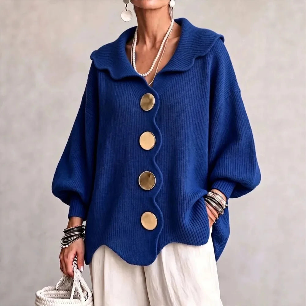 Amaria | Scalloped Open-Front Cardigan With Statement Buttons