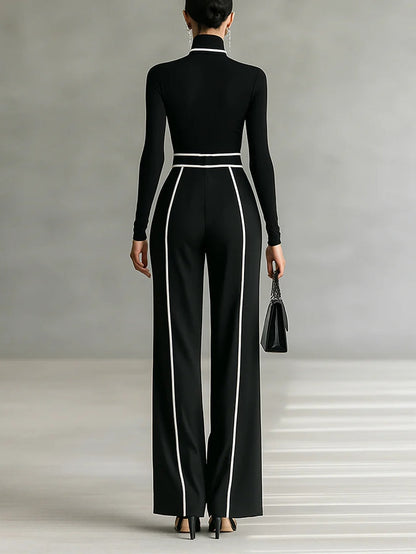 Adèle | Ensemble Col Haut à Liserés Blancs et Pantalon Large
